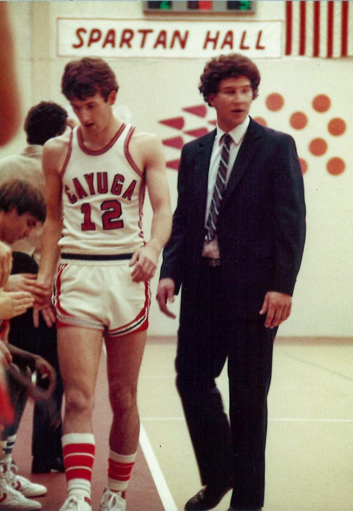 While Sankey (left) played basketball at Cayuga Community College, he further deepened his interest in coaching.
